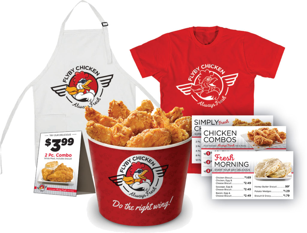 flyby chicken merchandise and food